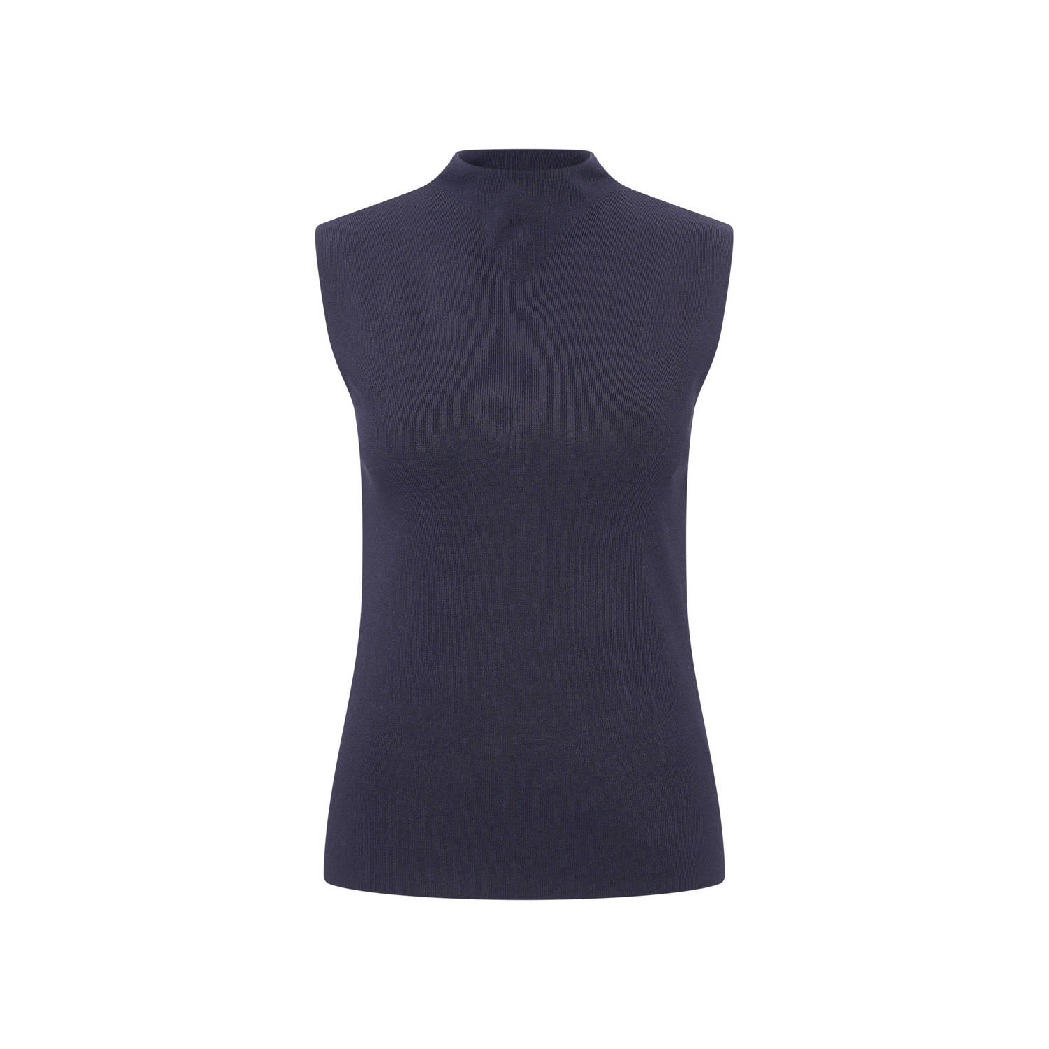 Claudia Sträter top met col donkerblauw fijn gebreid