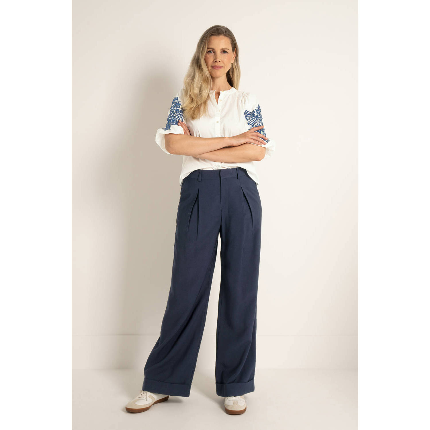Claudia Sträter wide leg high waist broek donkerblauw