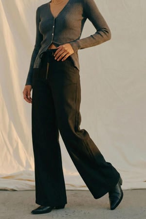 high waist wide leg jeans - black denim