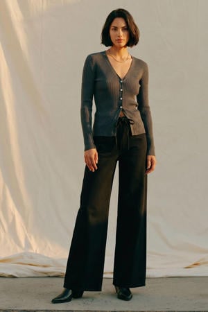 high waist wide leg jeans - black denim