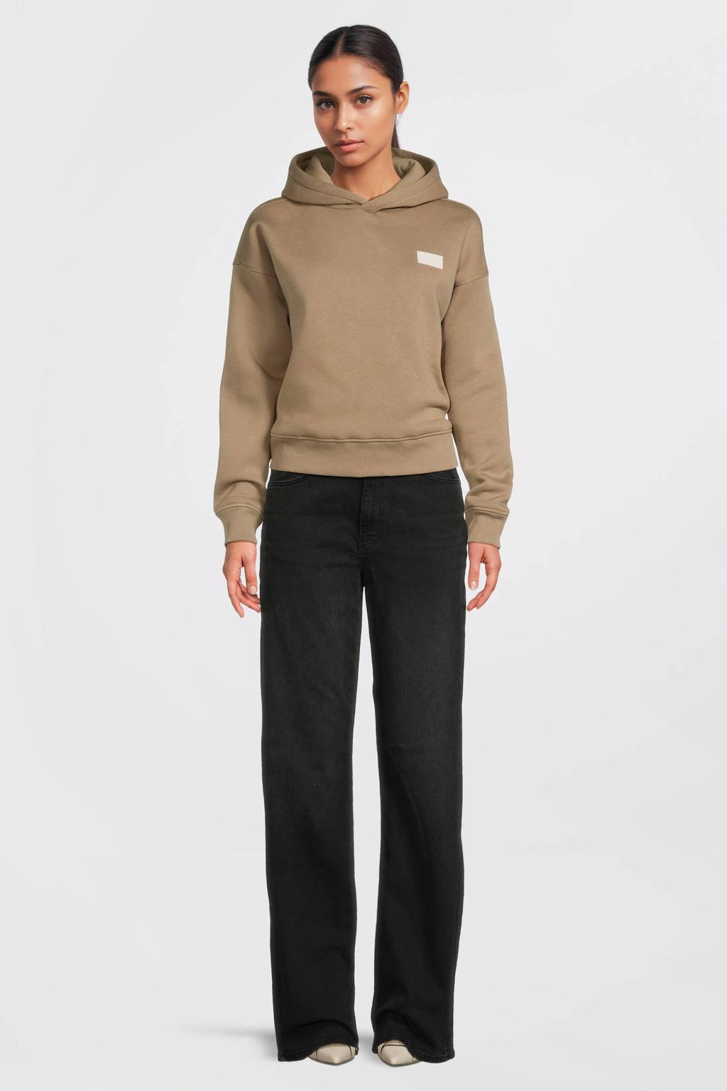 Bruine dames Sofie Schnoor hoodie van katoen met effen, lange mouwen en capuchon