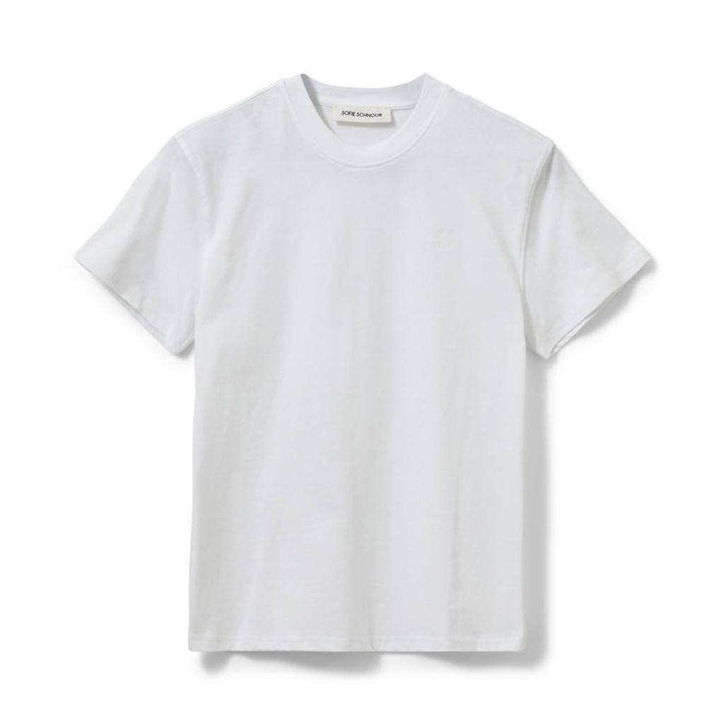 Witte dames Sofie Schnoor T-shirt van katoen met effen, korte mouwen en ronde hals