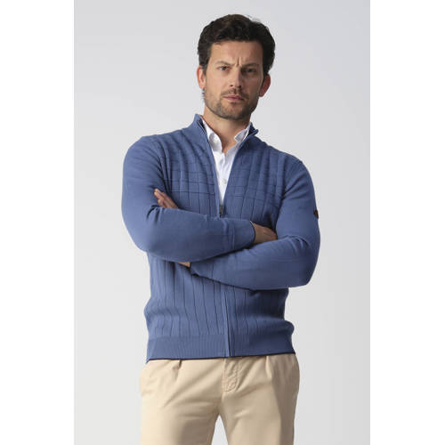 Campbell vest met ingebreid patroon blauw afbeelding