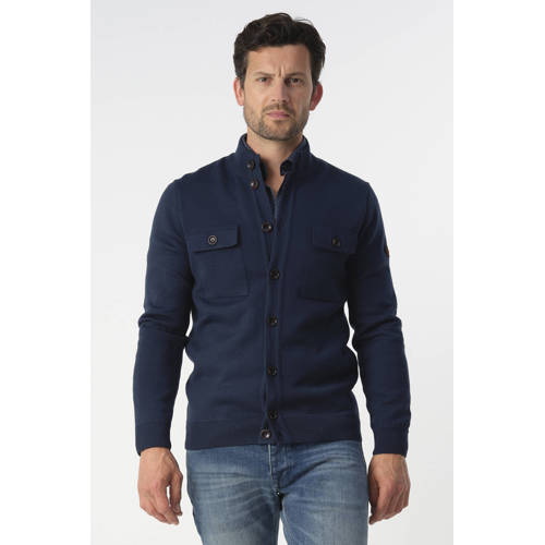 Campbell vest met wol fijn gebreid donkerblauw afbeelding