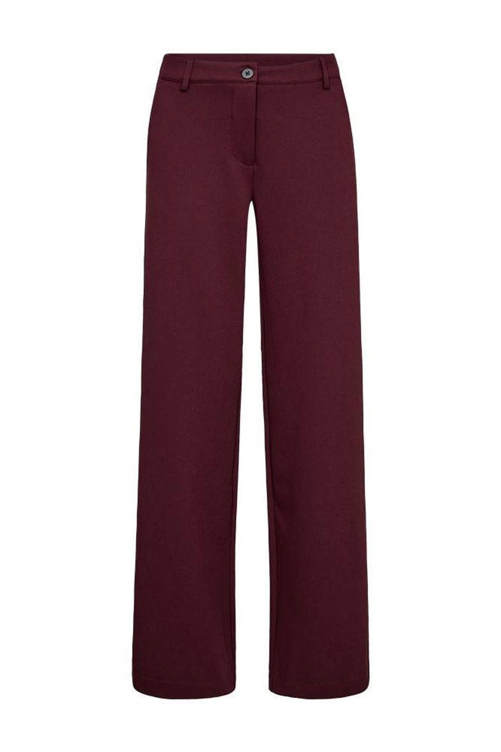 Donkerrode dames FREEQUENT regular waist pantalon van polyester met rits- en knoopsluiting en effen