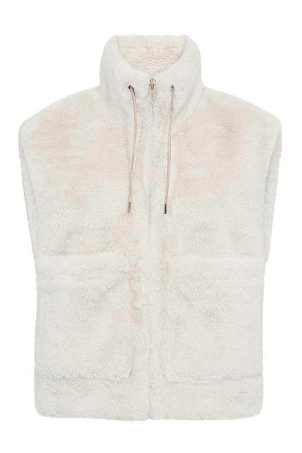Ecru dames FREEQUENT bodywarmer van polyester met effen, opstaande kraag en ritssluiting