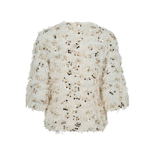 FREEQUENT glitter top ecru met pailletten afbeelding