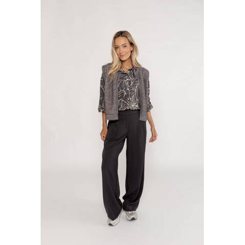 Poools wide leg high waist pantalon met krijtstreep grijs afbeelding