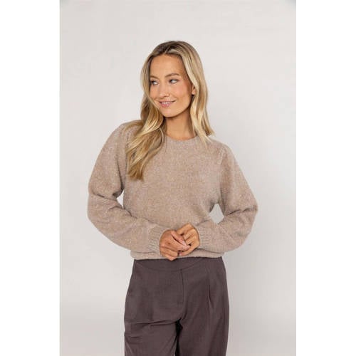 Poools gebreide trui ecru met lurex afbeelding