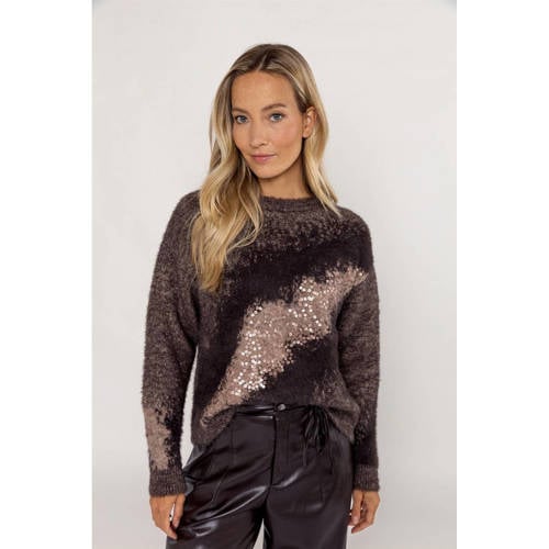 Poools gebreide trui bruin met glitter afbeelding