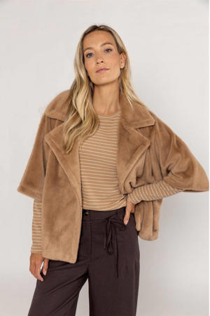 faux fur jas camel