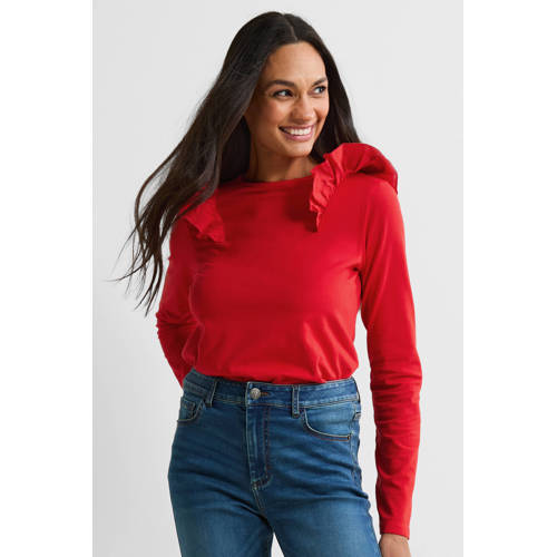 anytime lonsleeve met ruches rood afbeelding
