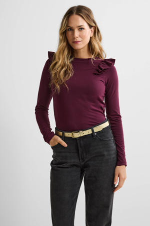 longsleeve met ruches bordeauxrood