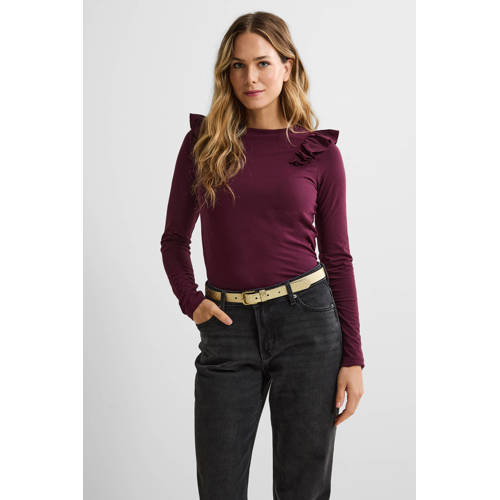 anytime longsleeve met ruches bordeauxrood afbeelding