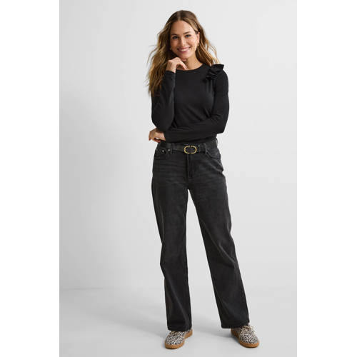 anytime longsleeve met ruches zwart afbeelding