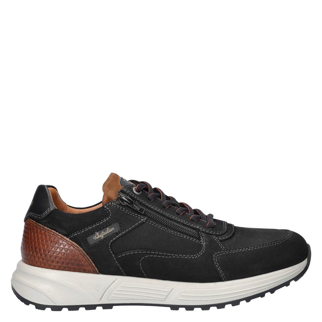 Zwarte heren Australian Discover leren sneakers met rits- en vetersluiting