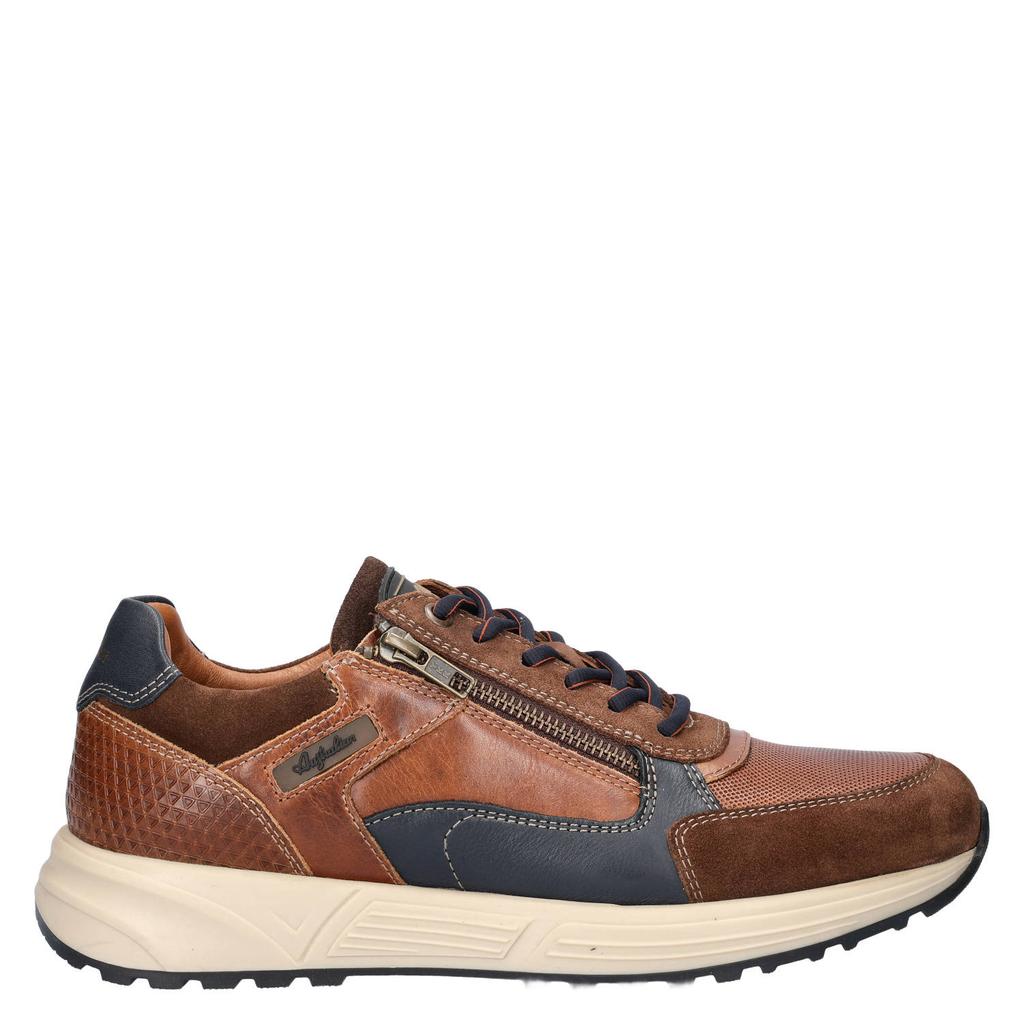Cognackleurige heren Australian Discover leren sneakers met rits- en vetersluiting