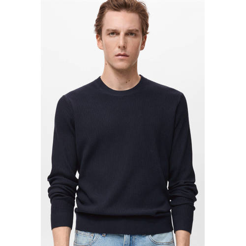 Mango Man pullover trui rib gebreid donkerblauw afbeelding