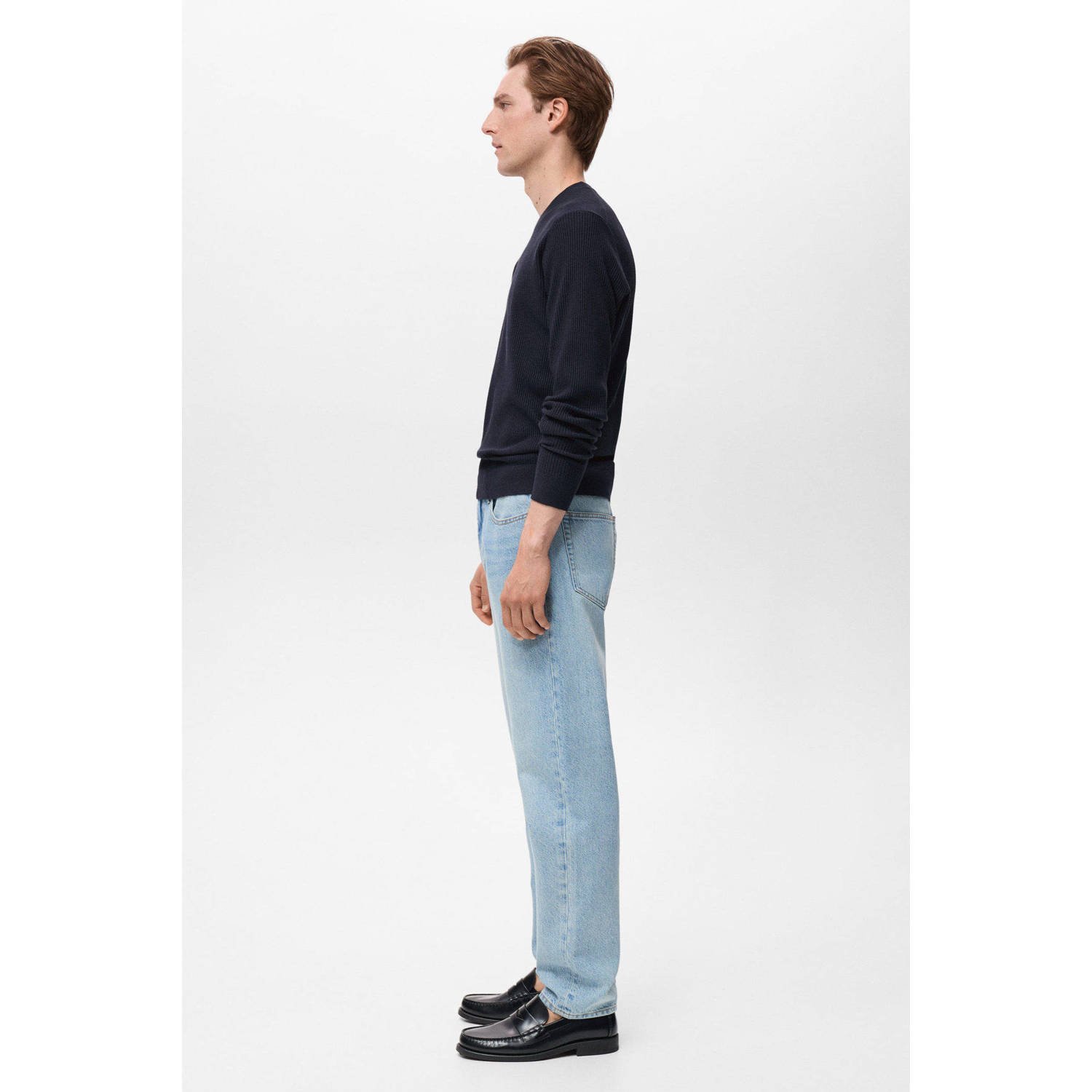 Mango Man pullover trui rib gebreid donkerblauw