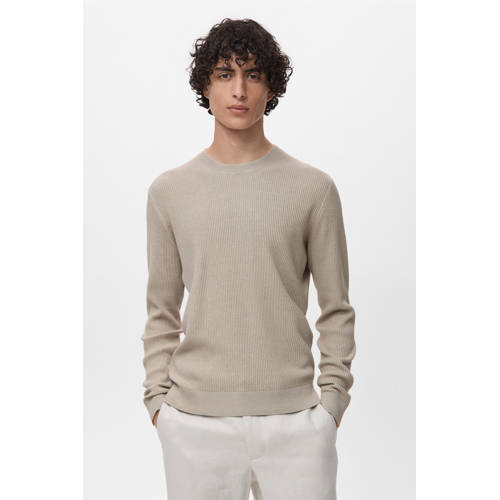 Mango Man pullover trui rib gebreid beige afbeelding