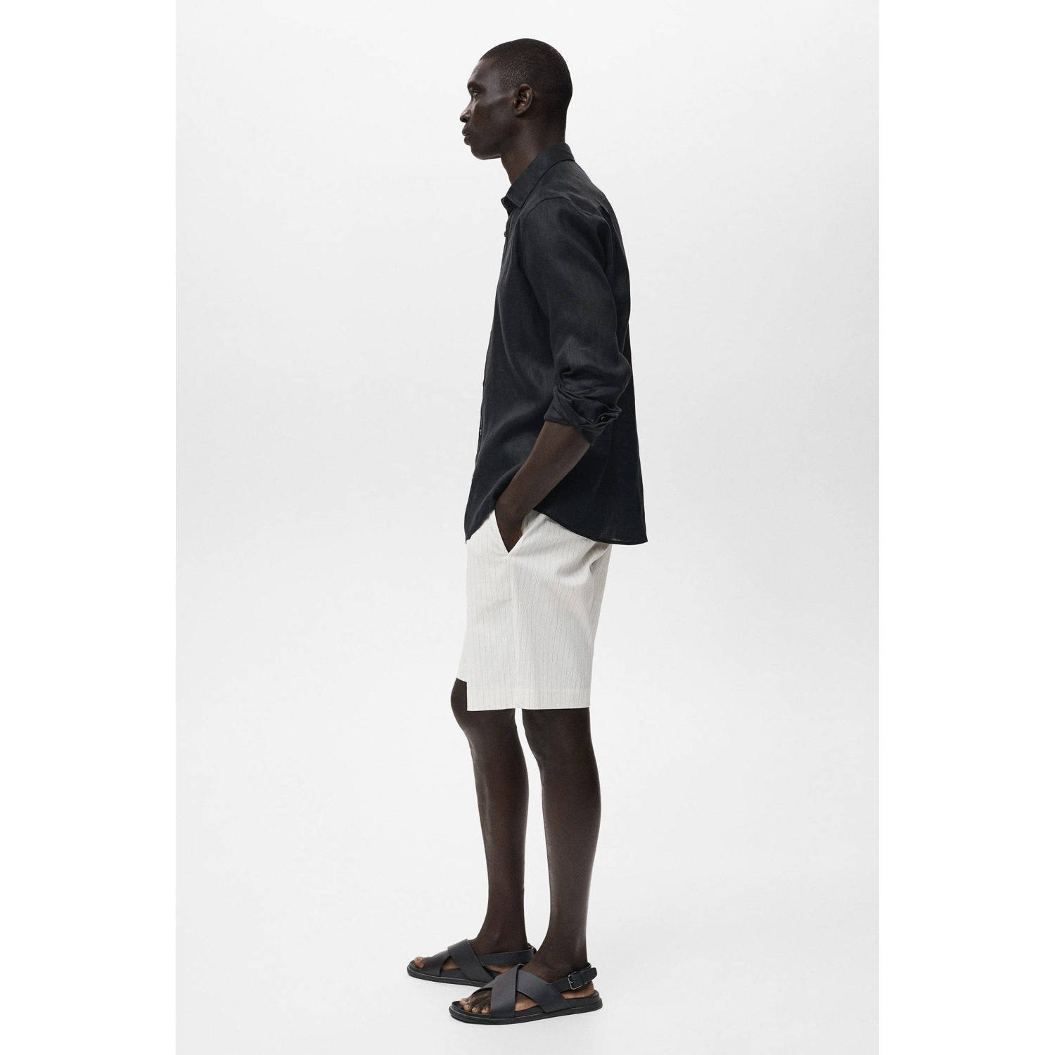 Mango Man linnen casual overhemd zwart