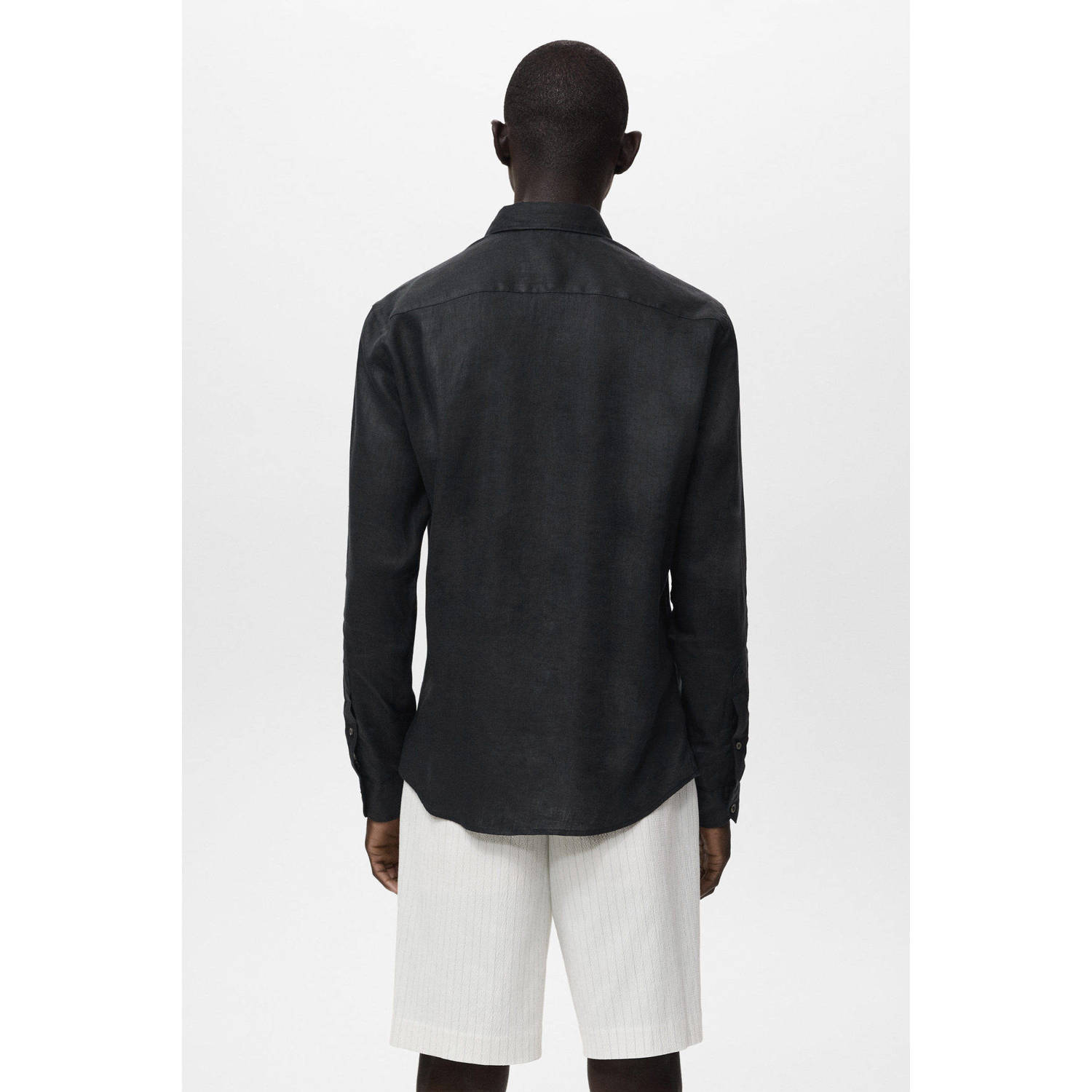 Mango Man linnen casual overhemd zwart