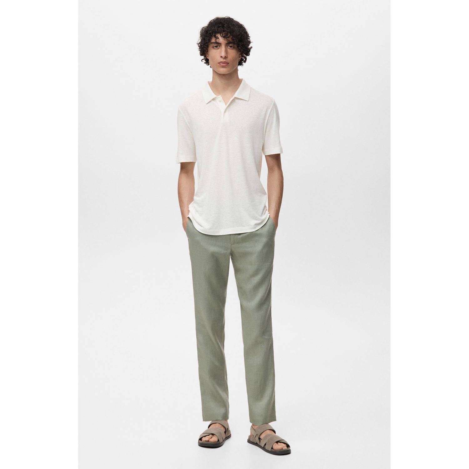 Mango Man linnen slim polo wit