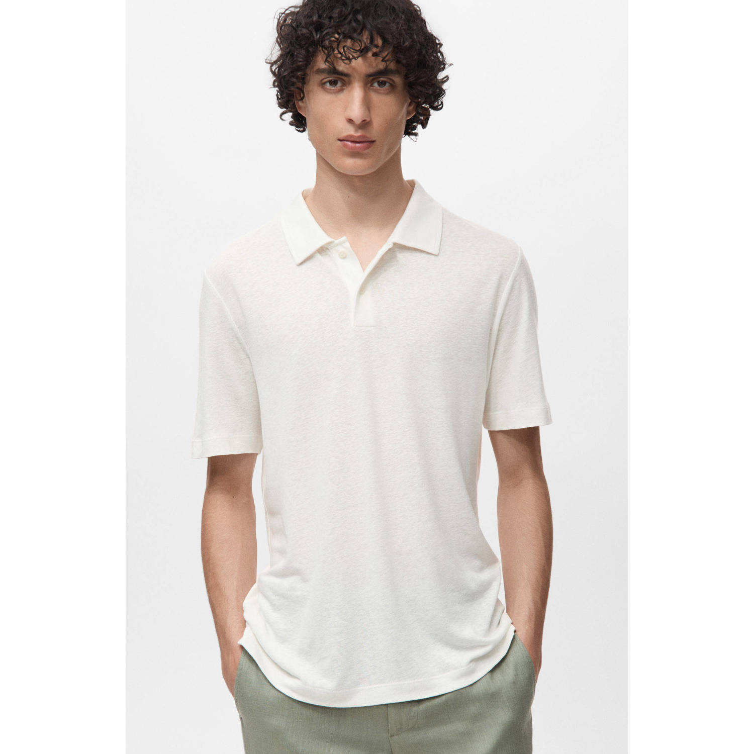 Mango Man linnen slim polo wit