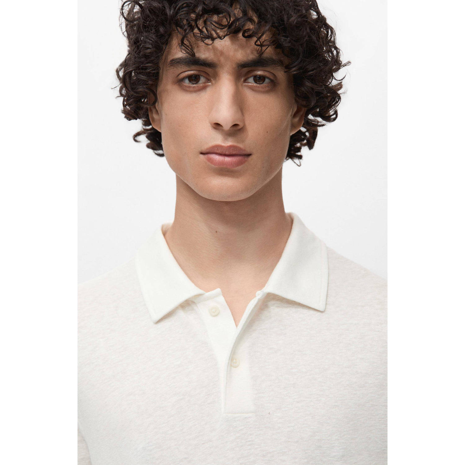 Mango Man linnen slim polo wit