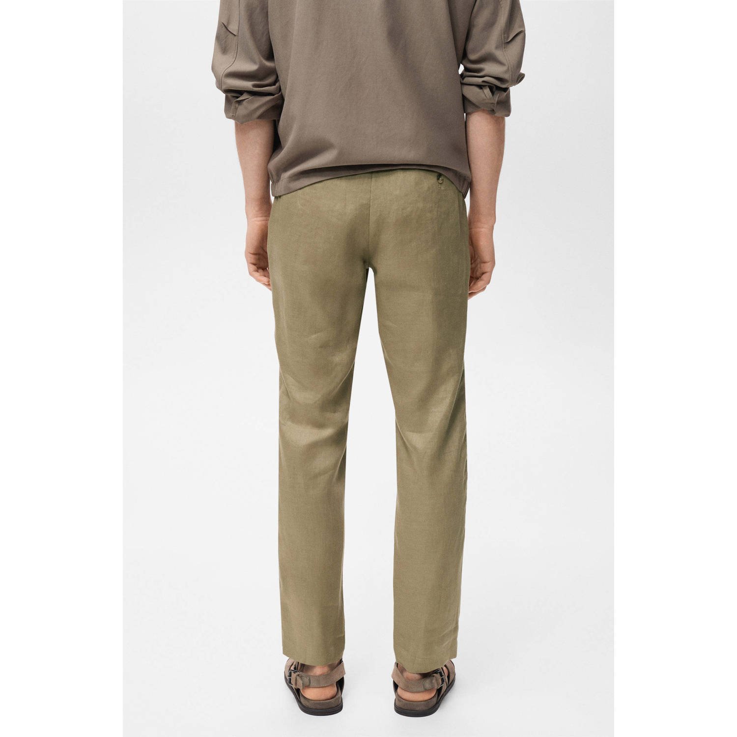 Mango Man linnen slim casual broek kaki