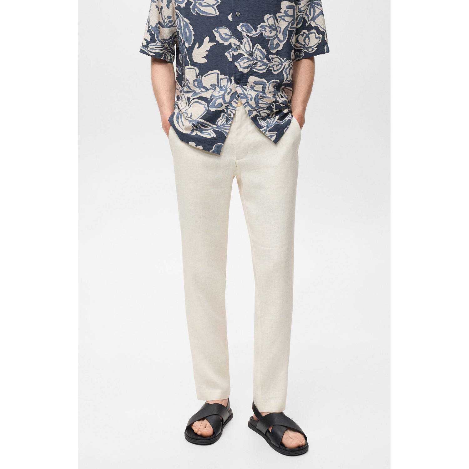Mango Man linnen slim casual broek ecru