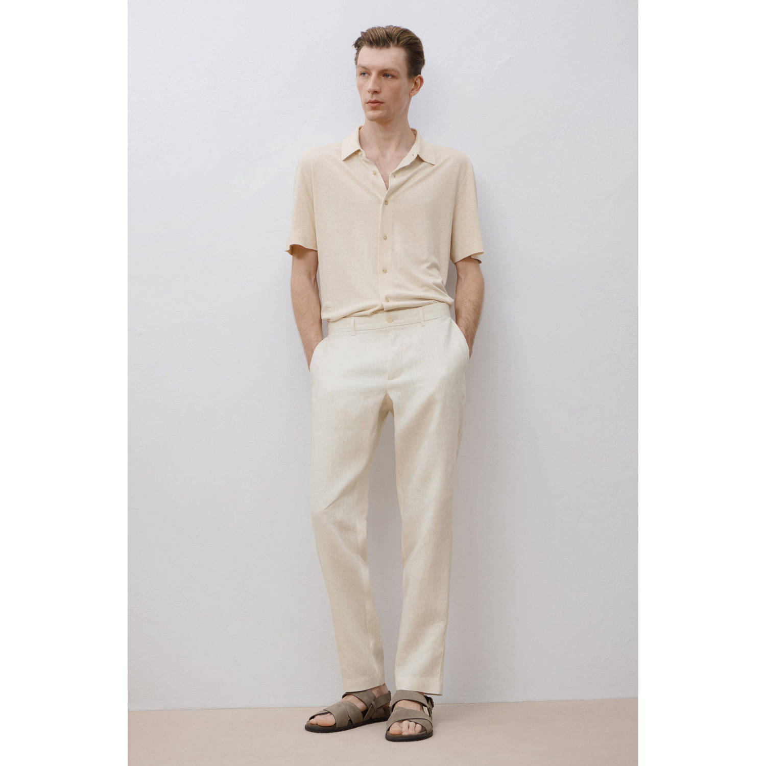Mango Man linnen slim casual broek ecru