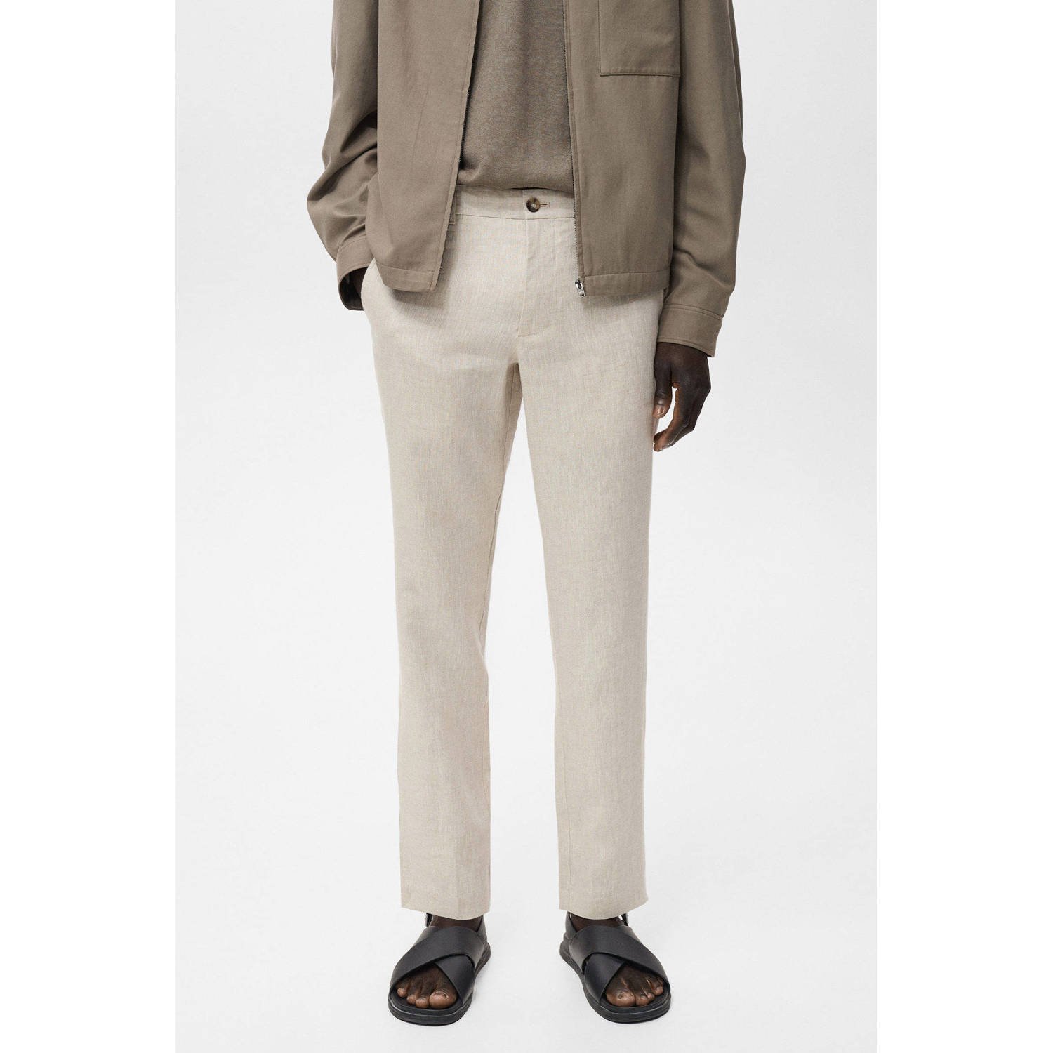 Mango Man linnen slim casual broek ecru