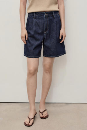 denim straight regular waist short dark blue denim
