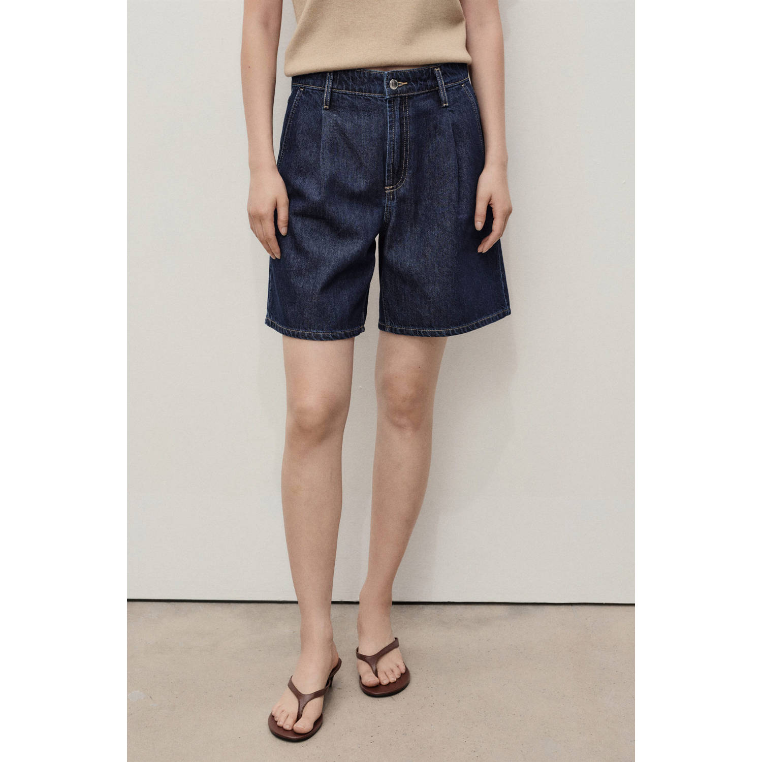 Mango denim straight regular waist short dark blue denim