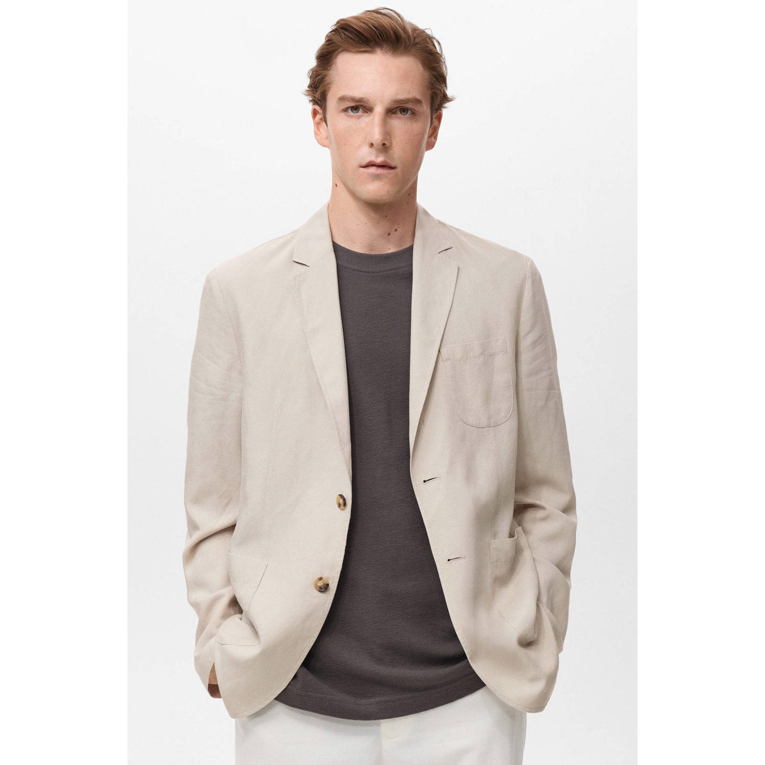 Mango Man linnen colbert ecru