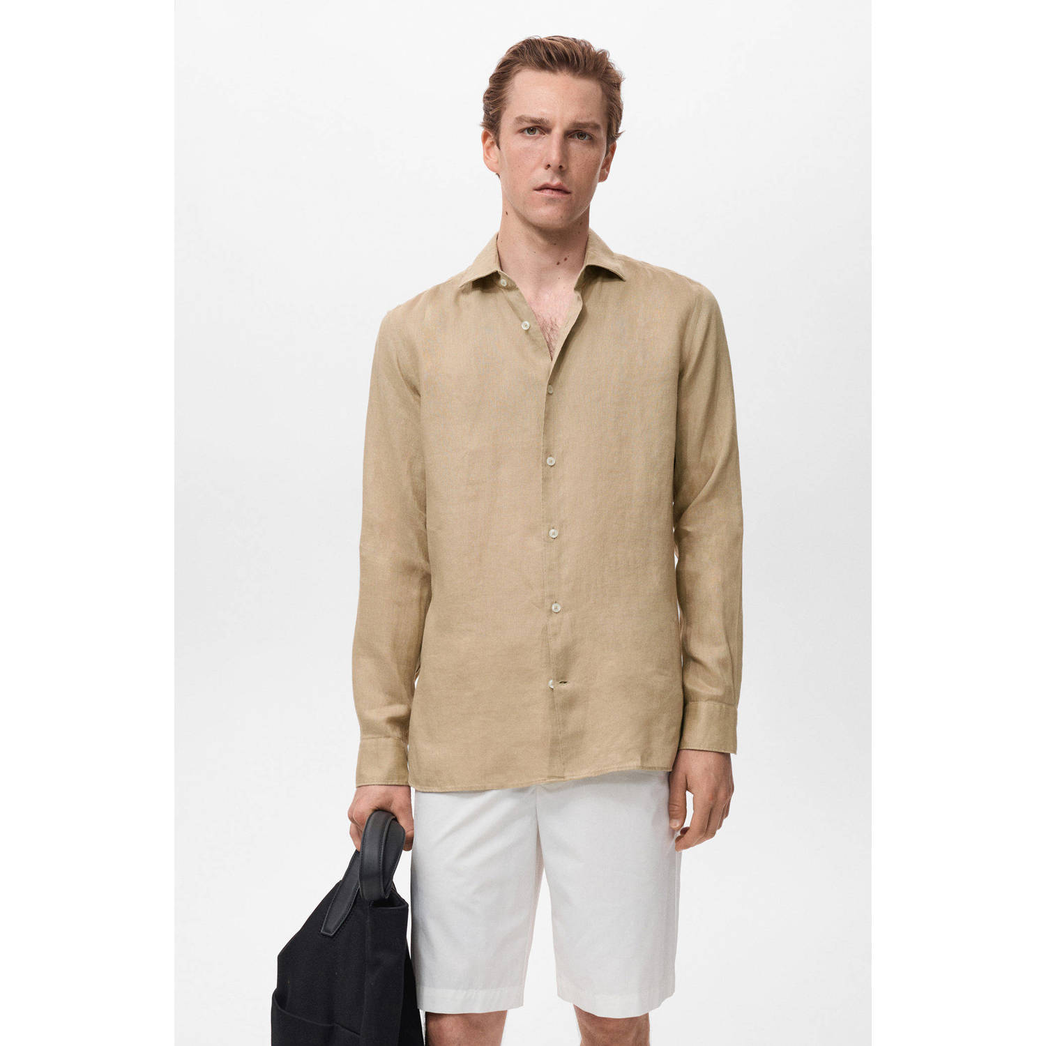 Mango Man linnen casual overhemd beige
