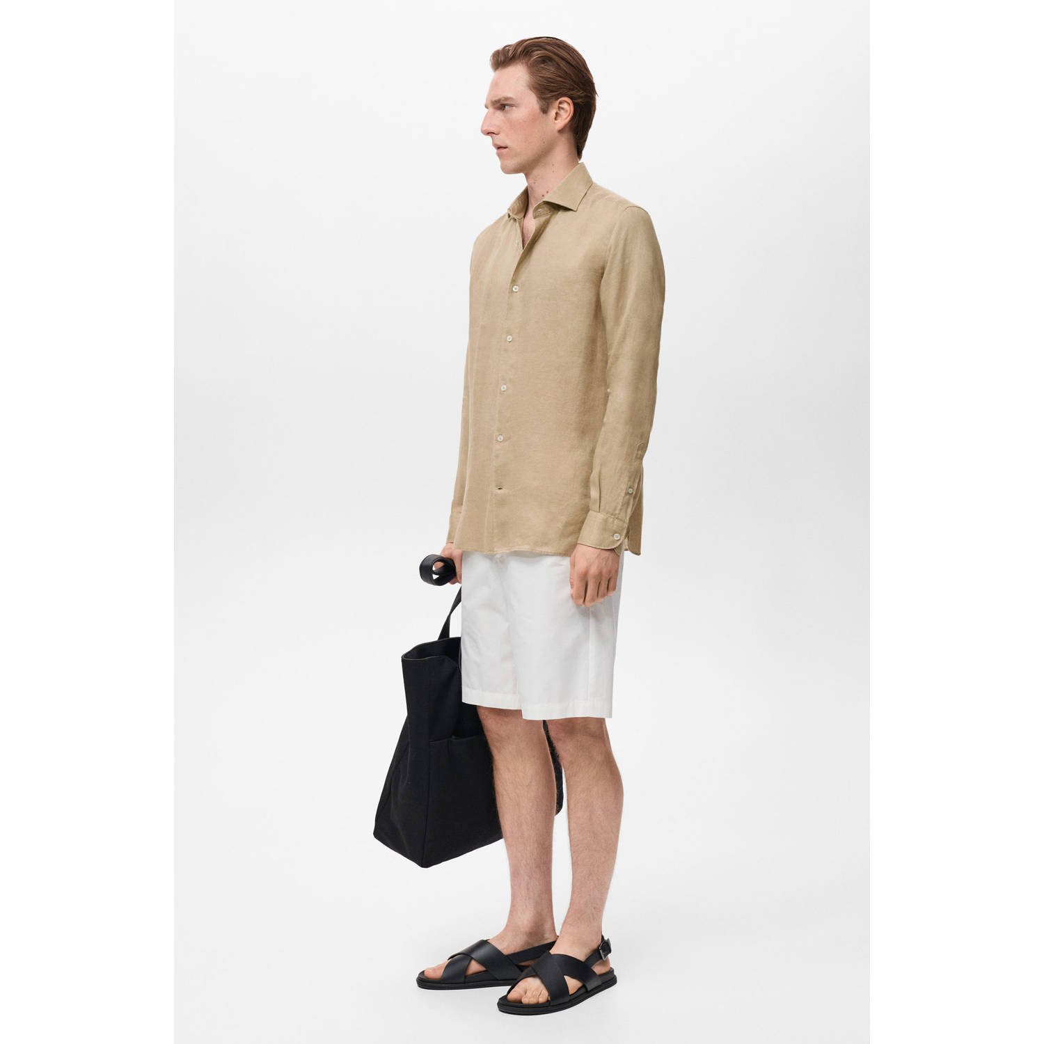 Mango Man linnen casual overhemd beige
