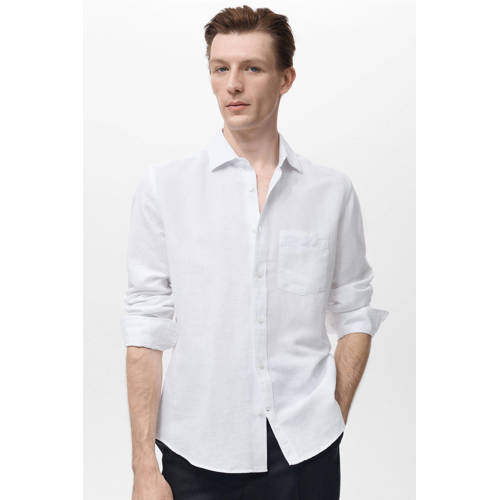 Mango Man linnen casual overhemd wit afbeelding