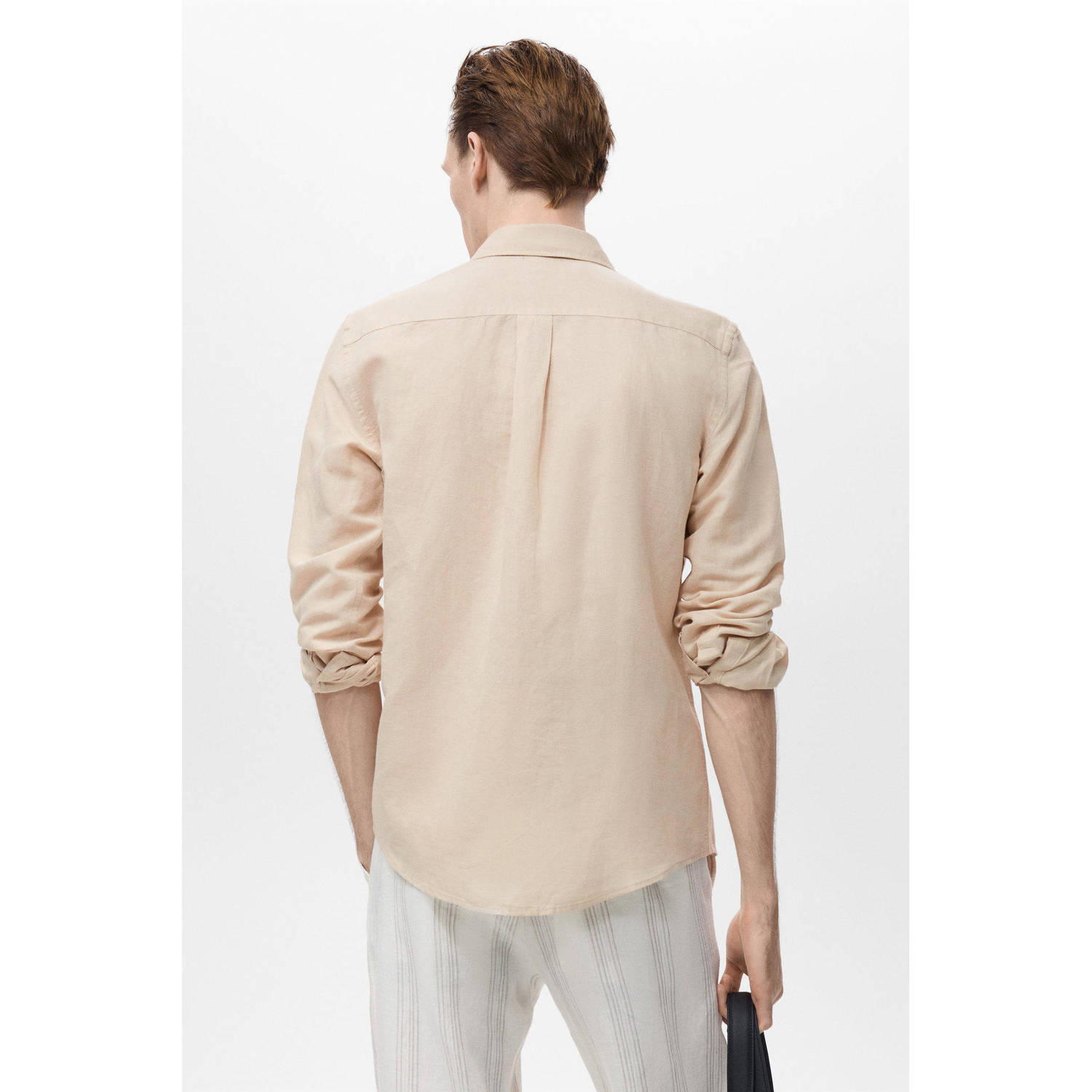 Mango Man linnen casual overhemd beige
