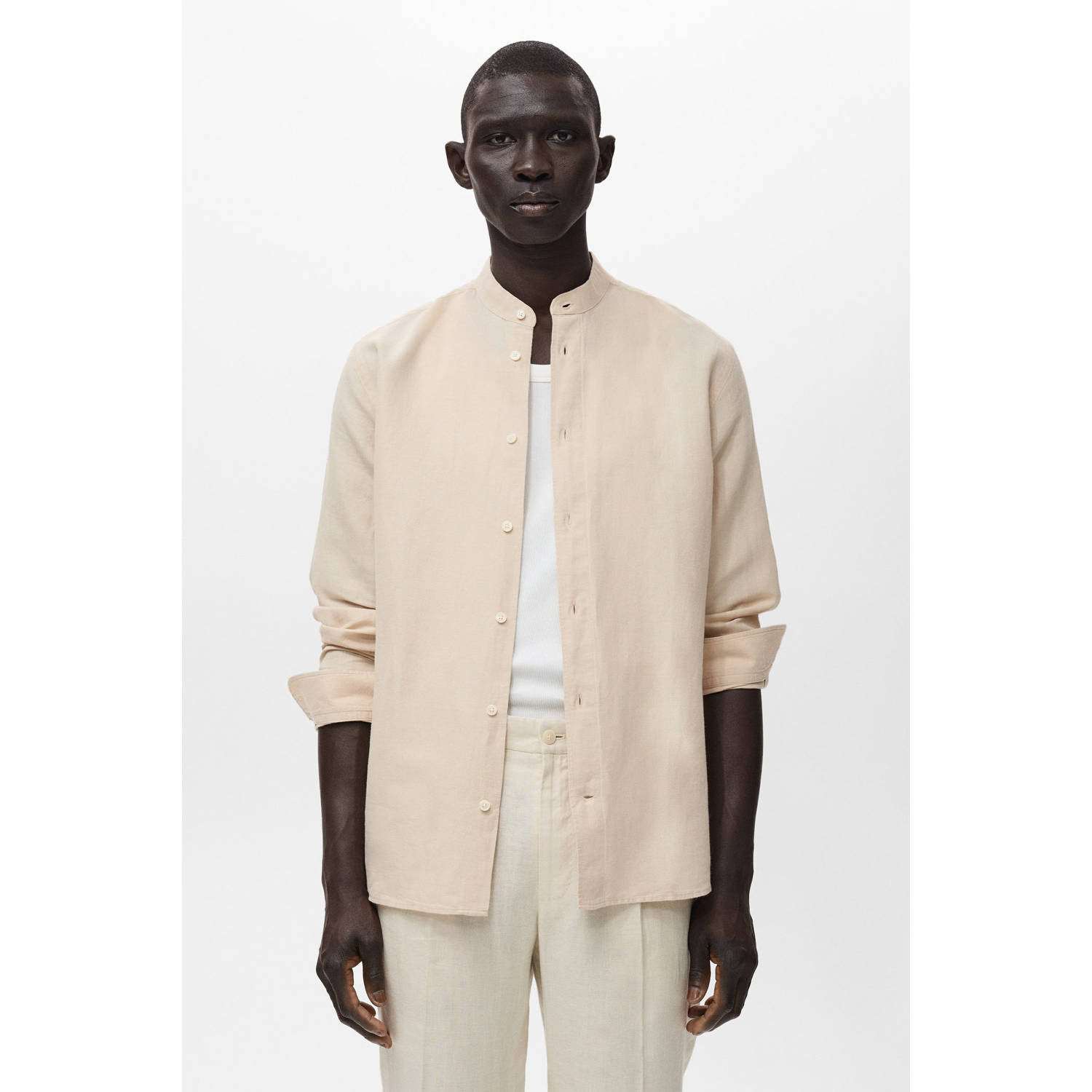 Mango Man linnen casual overhemd beige