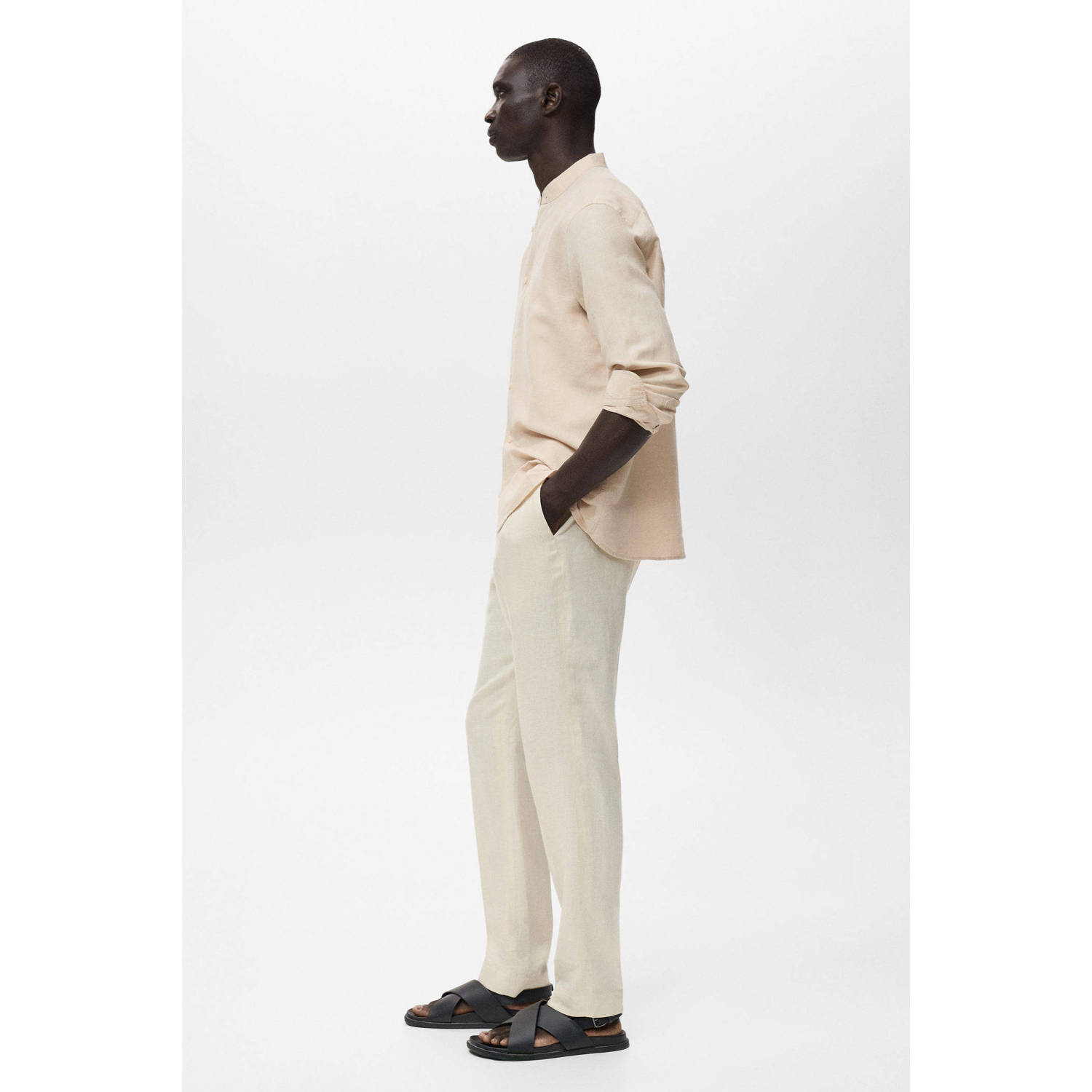 Mango Man linnen casual overhemd beige