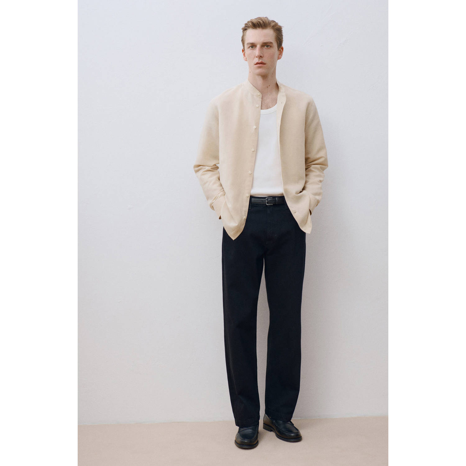 Mango Man linnen casual overhemd beige