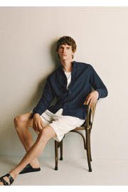 thumbnail: Mango Man linnen casual overhemd donkerblauw