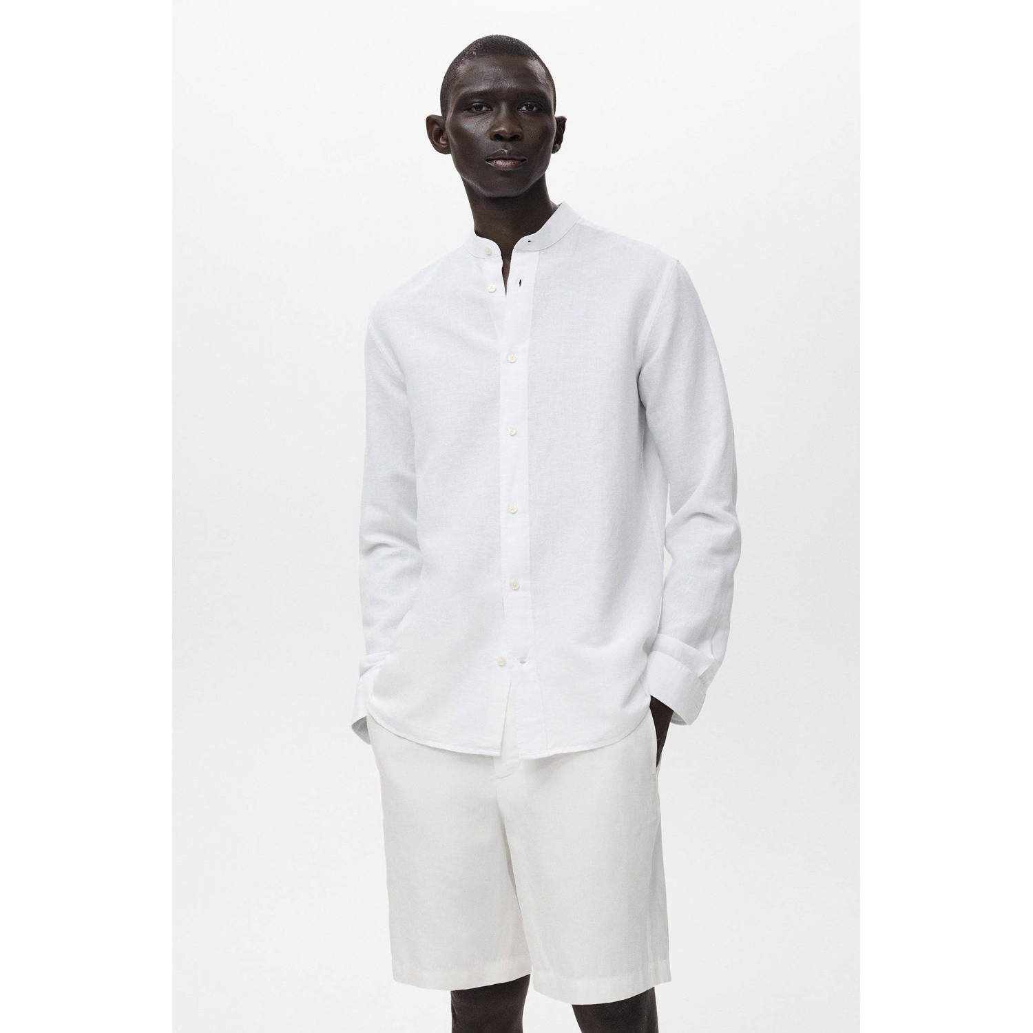 Mango Man linnen casual overhemd wit