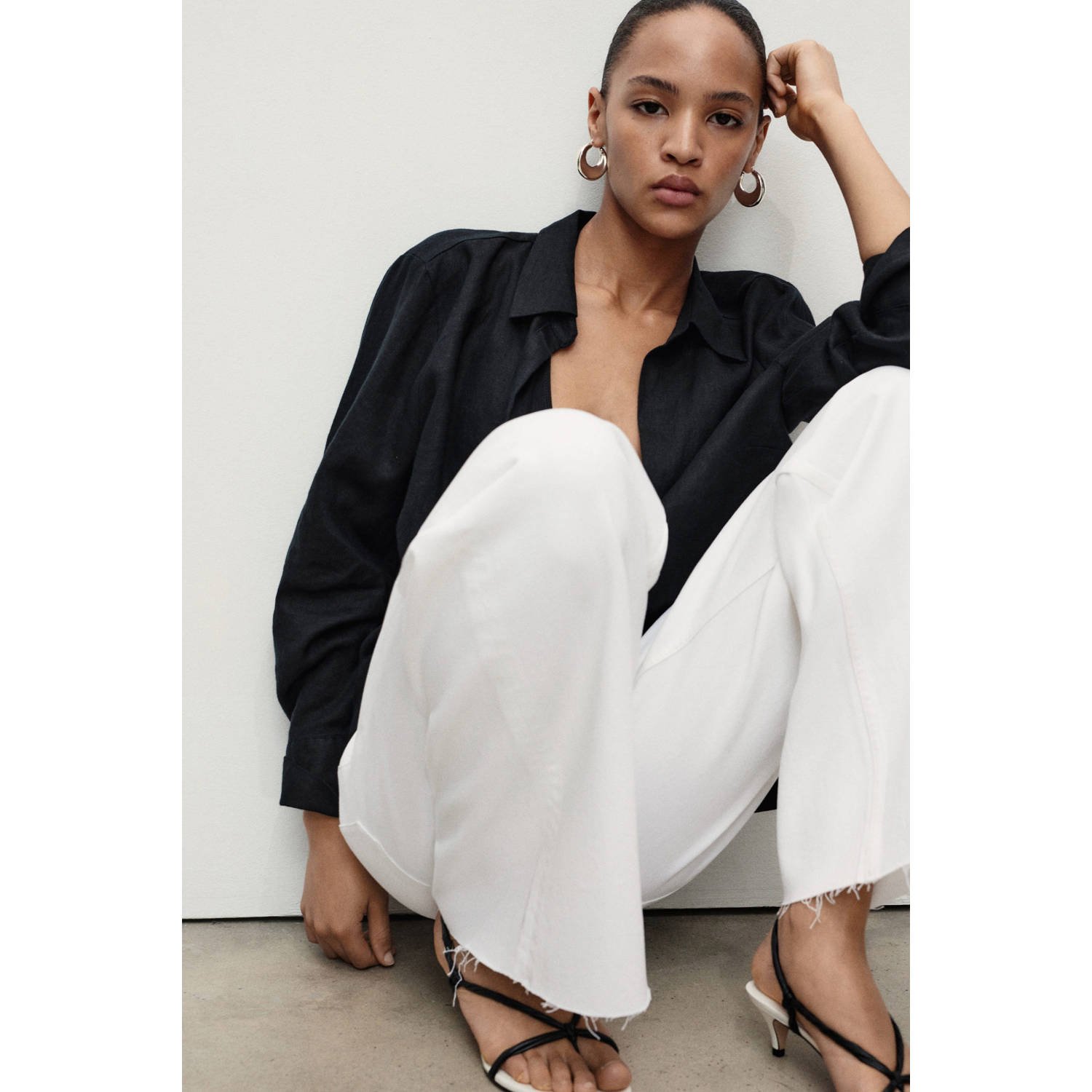 Mango high waist wide leg jeans wit