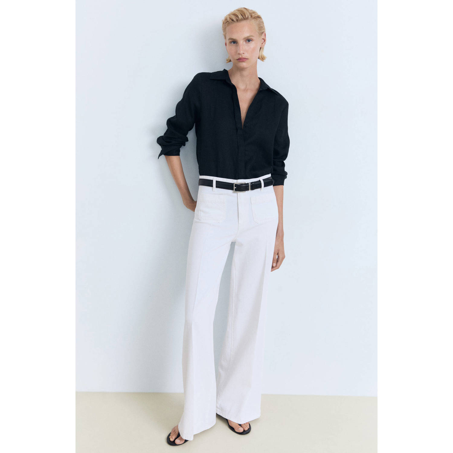 Mango high waist wide leg jeans wit