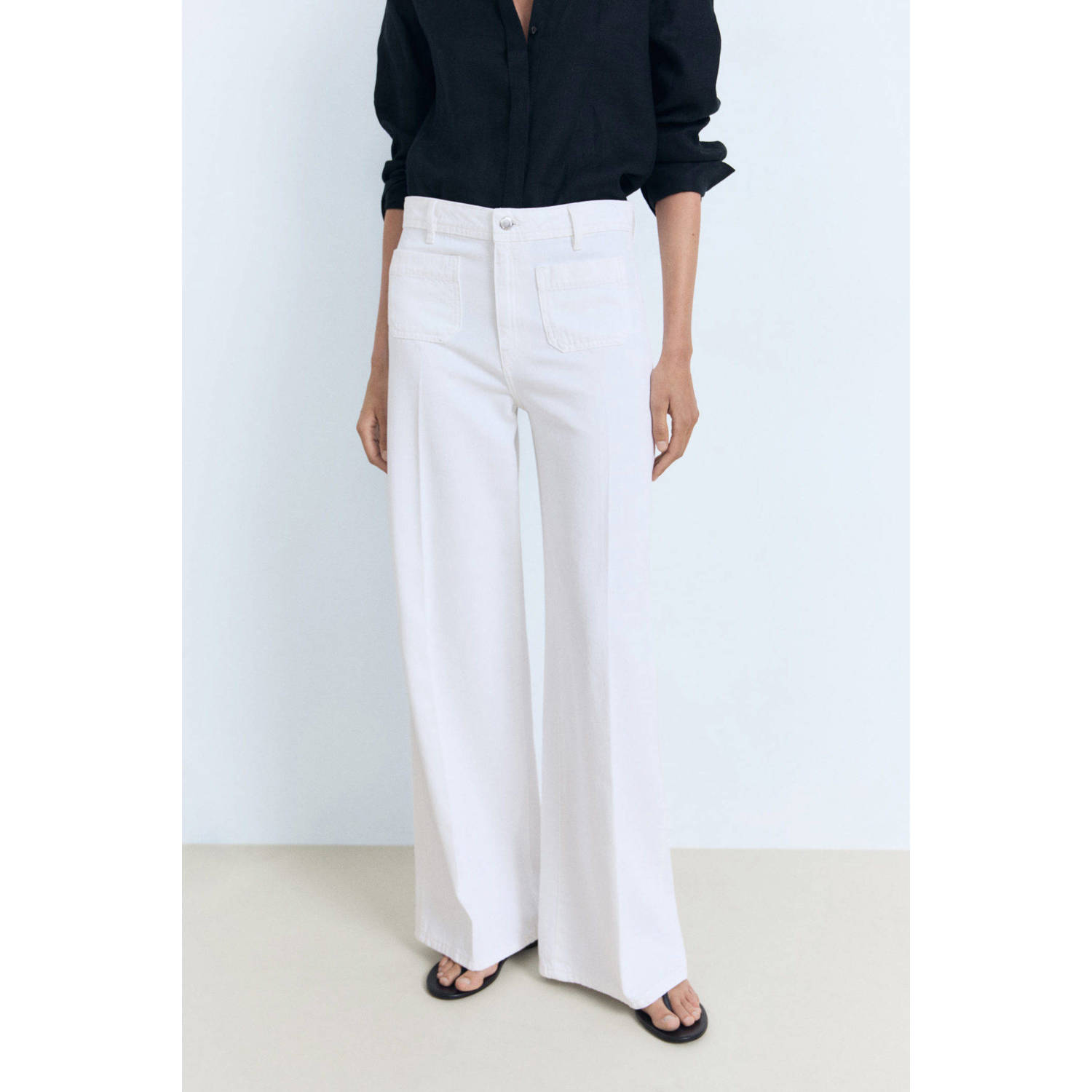 Mango high waist wide leg jeans wit