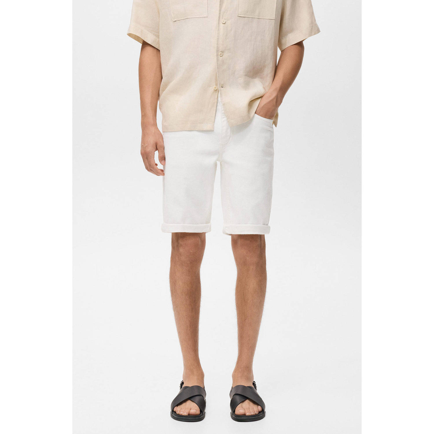 Mango Man denim slim short wit