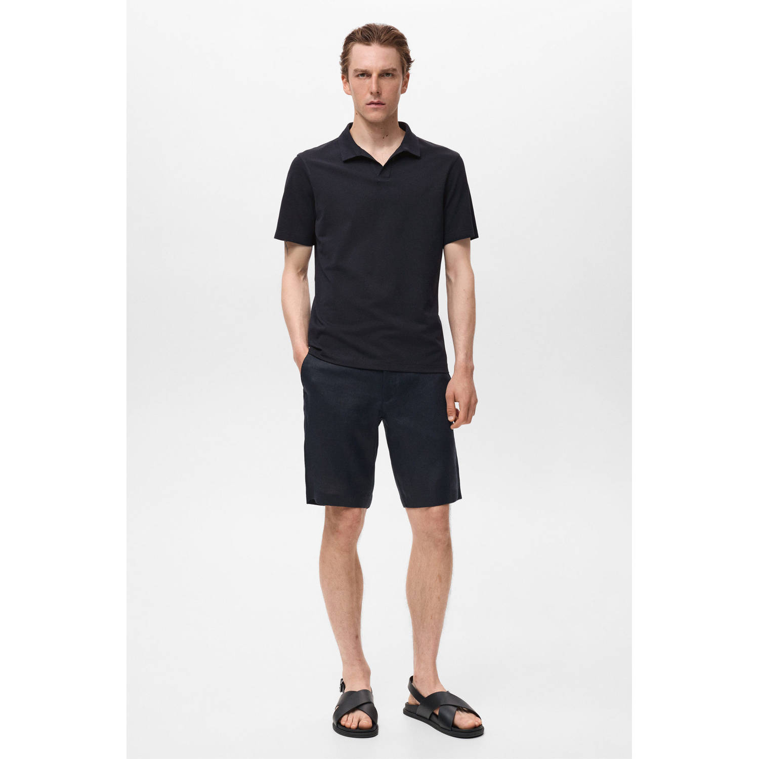 Mango Man slim polo donkerblauw